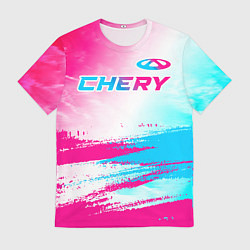 Футболка мужская Chery neon gradient style: символ сверху, цвет: 3D-принт