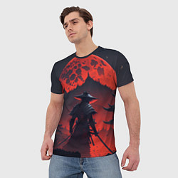 Футболка мужская Samurai and red moon - нейросеть, цвет: 3D-принт — фото 2