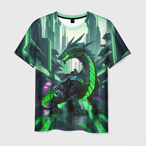 Мужская футболка Неоновый зеленый дракон / 3D-принт – фото 1