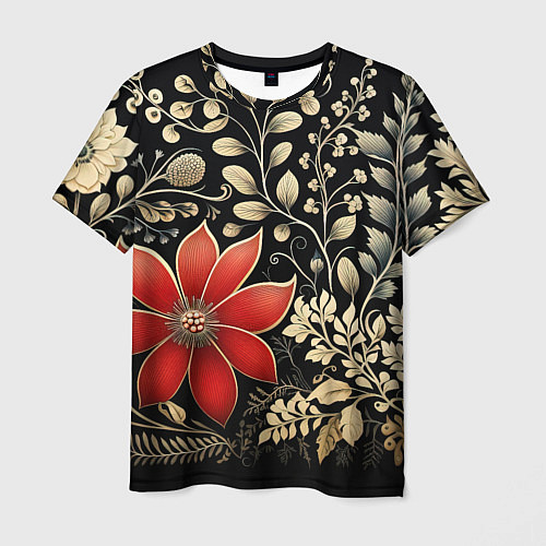 Мужская футболка Новогодние цветы и листья / 3D-принт – фото 1