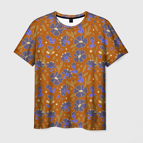 Мужская футболка Цветы в поле коричневый цвет / 3D-принт – фото 1