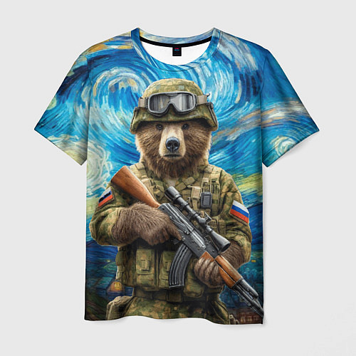Мужская футболка Ночной снайпер бурый медведь / 3D-принт – фото 1