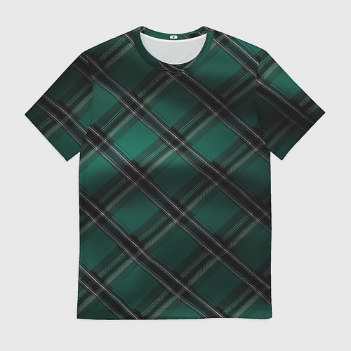 Мужская футболка Тёмно-зелёная диагональная шотландская клетка / 3D-принт – фото 1