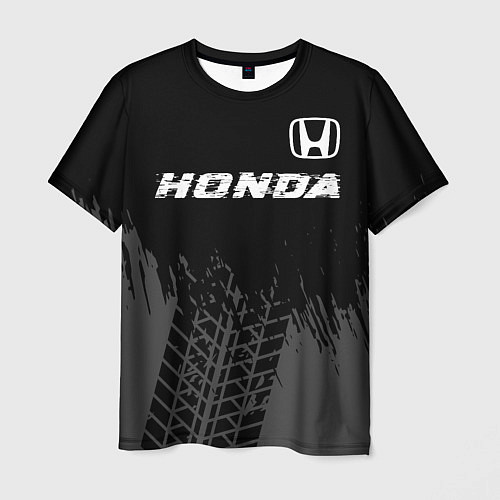 Мужская футболка Honda speed на темном фоне со следами шин посереди / 3D-принт – фото 1