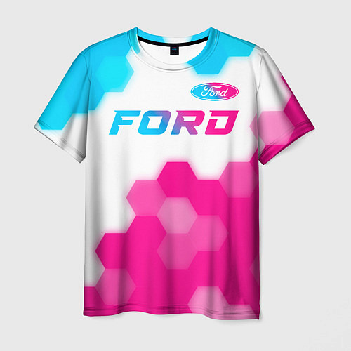 Мужская футболка Ford neon gradient style посередине / 3D-принт – фото 1