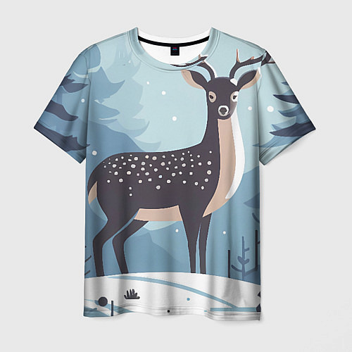 Мужская футболка Зимняя сказка олень в лесу / 3D-принт – фото 1