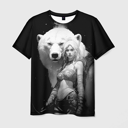 Мужская футболка Блондинка с большим белым медведем / 3D-принт – фото 1