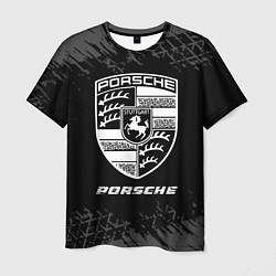 Футболка мужская Porsche speed на темном фоне со следами шин, цвет: 3D-принт