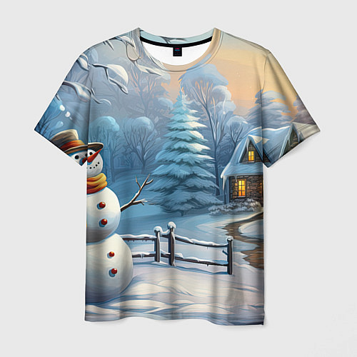 Мужская футболка Новый год и снеговик / 3D-принт – фото 1