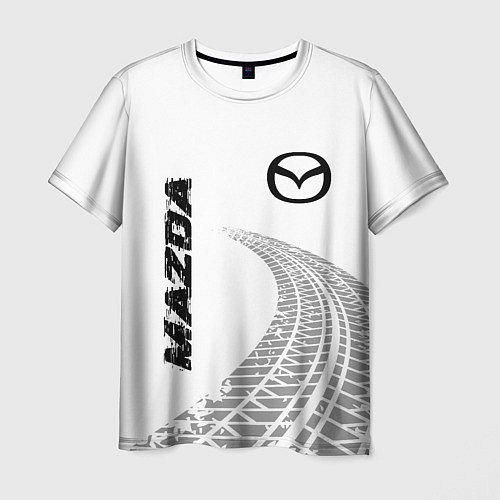 Мужская футболка Mazda speed на светлом фоне со следами шин вертика / 3D-принт – фото 1