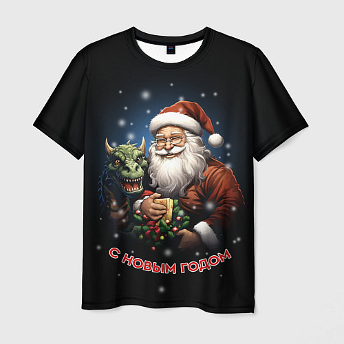 Мужская футболка Дед мороз с драконом / 3D-принт – фото 1
