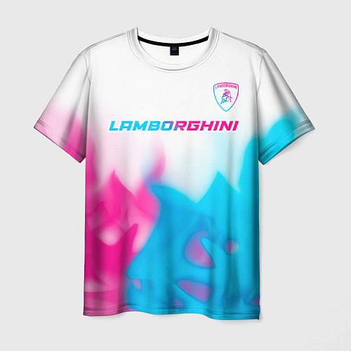 Мужская футболка Lamborghini neon gradient style посередине / 3D-принт – фото 1