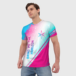 Футболка мужская Bring Me the Horizon neon gradient style вертикаль, цвет: 3D-принт — фото 2