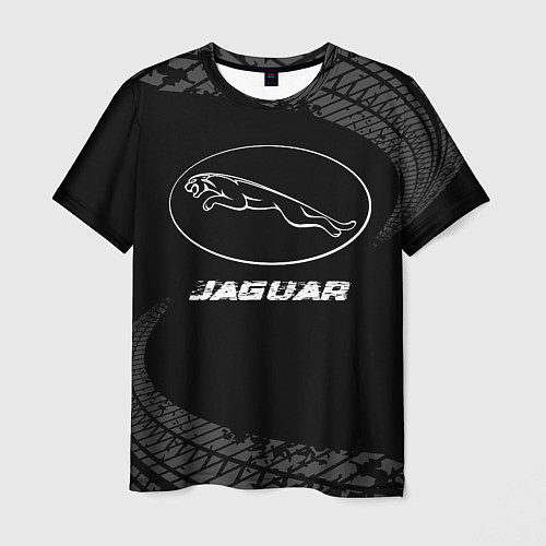 Мужская футболка Jaguar speed на темном фоне со следами шин / 3D-принт – фото 1