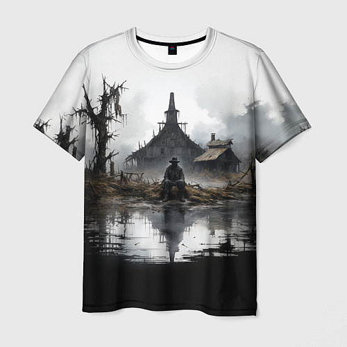 Мужская футболка Изба на болоте / 3D-принт – фото 1
