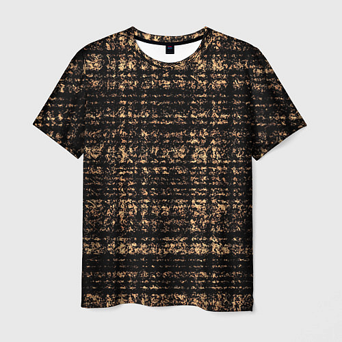 Мужская футболка Имитация ткани чёрно-бежевый / 3D-принт – фото 1