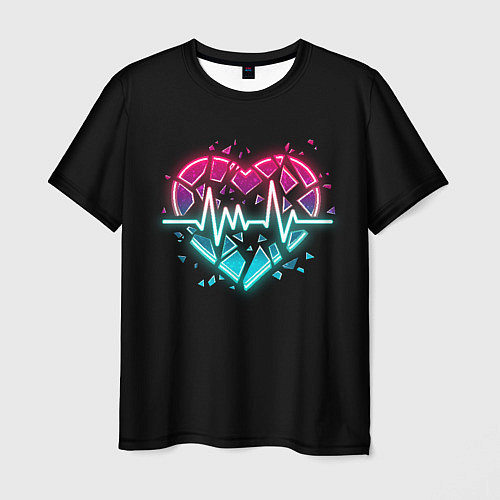 Мужская футболка Разбитое сердце с линией пульса со свечением / 3D-принт – фото 1