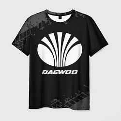 Футболка мужская Daewoo speed на темном фоне со следами шин, цвет: 3D-принт