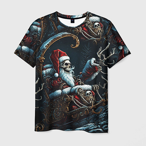 Мужская футболка Новогодний патерн со скелетом Санты / 3D-принт – фото 1