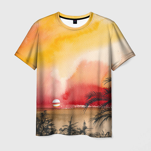 Мужская футболка Тропический закат акварель / 3D-принт – фото 1