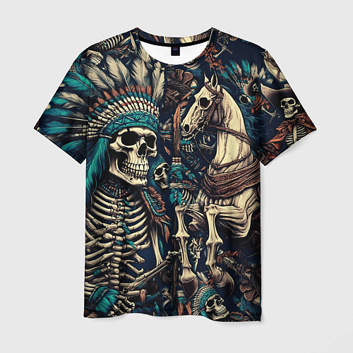 Мужская футболка Татуировка скелета индейца и ковбоя в техасе / 3D-принт – фото 1