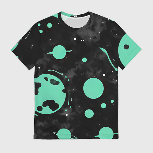 Мужская футболка Чёрно-мятный космос от нейросети / 3D-принт – фото 1