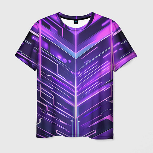 Мужская футболка Фиолетовые неон полосы киберпанк / 3D-принт – фото 1