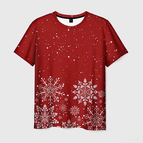 Мужская футболка Текстура снежинок на красном фоне / 3D-принт – фото 1