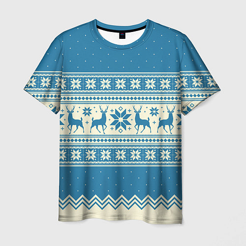 Мужская футболка Sweater with deer on a blue background / 3D-принт – фото 1