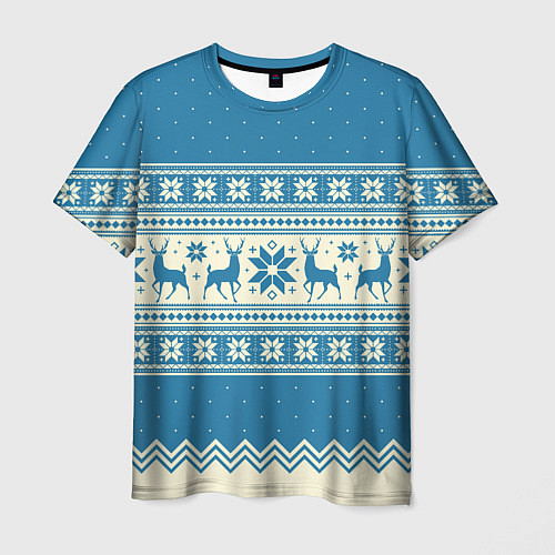 Мужская футболка Sweater with deer on a blue background / 3D-принт – фото 1