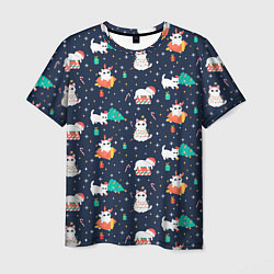 Футболка мужская Pattern with new years cats, цвет: 3D-принт