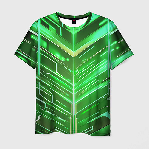 Мужская футболка Зелёные неон полосы киберпанк / 3D-принт – фото 1
