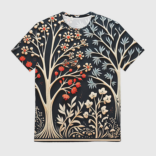 Мужская футболка Новогодние узоры и деревья / 3D-принт – фото 1