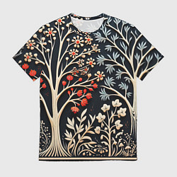 Мужская футболка Новогодние узоры и деревья