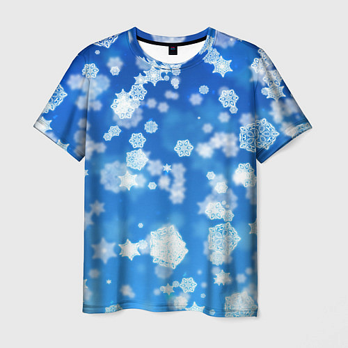 Мужская футболка Декоративные снежинки на синем / 3D-принт – фото 1
