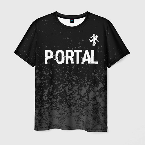 Мужская футболка Portal glitch на темном фоне посередине / 3D-принт – фото 1