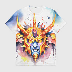 Мужская футболка Агрессивный оранжевый робот акварель