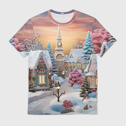 Мужская футболка Праздник в заснеженном лесу / 3D-принт – фото 1