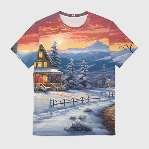 Мужская футболка Зимний праздник в сказочном городке / 3D-принт – фото 1