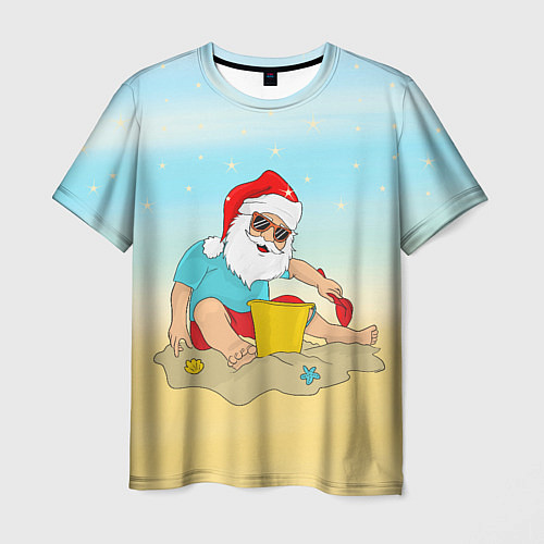 Мужская футболка Дед Мороз на море / 3D-принт – фото 1