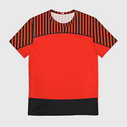 Мужская футболка Оранжево черный комбинированный узор в полоску