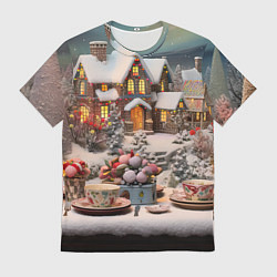 Мужская футболка Объемные новогодние домики