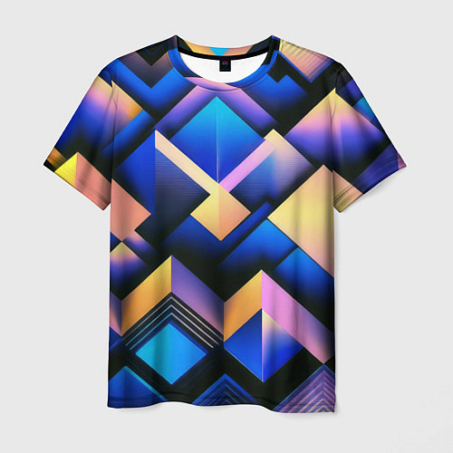 Мужская футболка Неоновые абстрактные горы / 3D-принт – фото 1