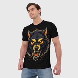 Футболка мужская Волк чёрный хищник, цвет: 3D-принт — фото 2
