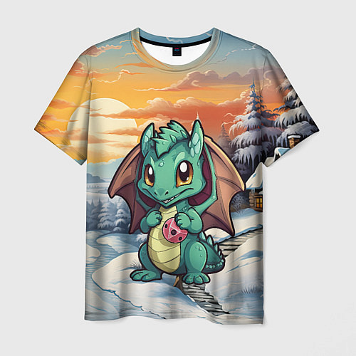 Мужская футболка Милый дракончик зеленый / 3D-принт – фото 1
