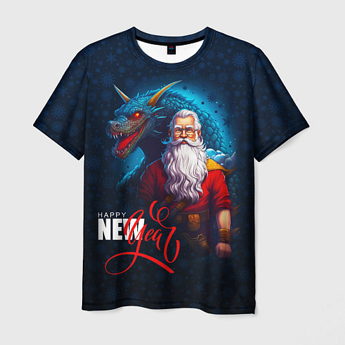 Мужская футболка Санта Клаус и дракон / 3D-принт – фото 1