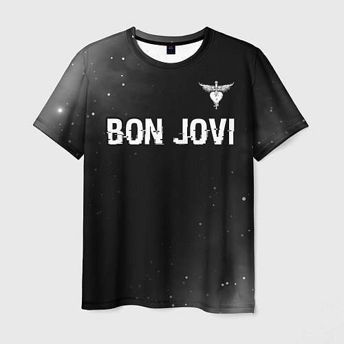 Мужская футболка Bon Jovi glitch на темном фоне посередине / 3D-принт – фото 1