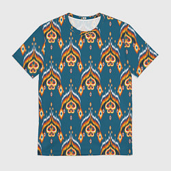 Мужская футболка Узбекская имитация ткани икат - синий орнамент