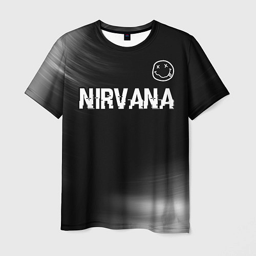 Мужская футболка Nirvana glitch на темном фоне посередине / 3D-принт – фото 1