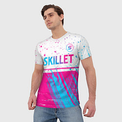 Футболка мужская Skillet neon gradient style посередине, цвет: 3D-принт — фото 2